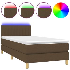 Boxspring met matras en LED stof donkerbruin 80x200 cm
