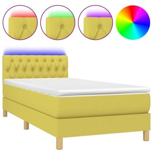 Boxspring met matras en LED stof groen 100x200 cm