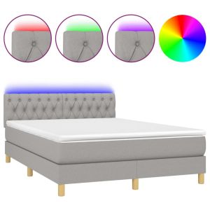 Boxspring met matras en LED stof lichtgrijs 140x190 cm
