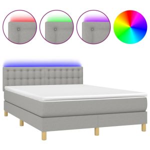 Boxspring met matras en LED stof lichtgrijs 140x190 cm