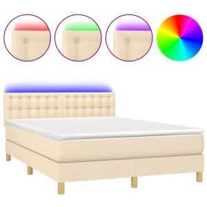 Boxspring met matras en LED stof crèmekleurig 140x190 cm