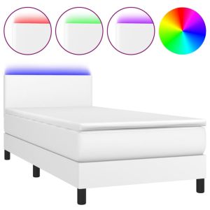 Boxspring met matras en LED kunstleer wit 90x190 cm