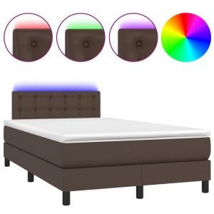 Boxspring met matras en LED kunstleer bruin 120x200 cm
