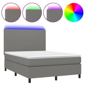 Boxspring met matras en LED stof donkergrijs 140x200 cm
