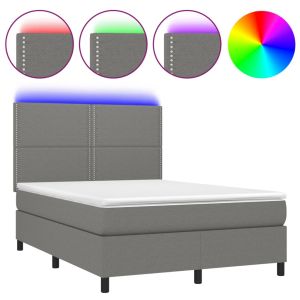 Boxspring met matras en LED stof donkergrijs 140x200 cm
