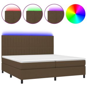 Boxspring met matras en LED stof donkerbruin 200x200 cm