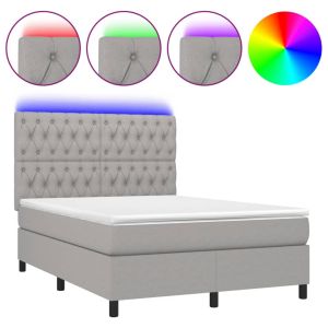 Boxspring met matras en LED stof lichtgrijs 140x190 cm