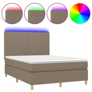 Boxspring met matras en LED stof taupe 140x190 cm