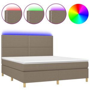 Boxspring met matras en LED stof taupe 160x200 cm