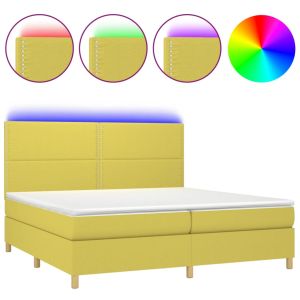 Boxspring met matras en LED stof groen 200x200 cm