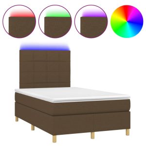 Boxspring met matras en LED stof donkerbruin 120x200 cm