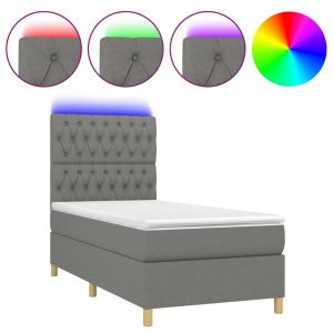 Boxspring met matras en LED stof donkergrijs 90x190 cm