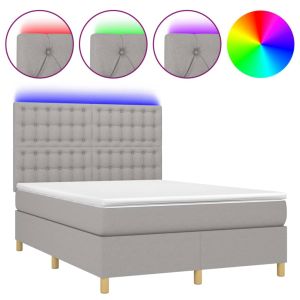 Boxspring met matras en LED stof lichtgrijs 140x200 cm