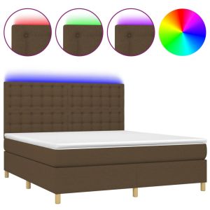 Boxspring met matras en LED stof donkerbruin 180x200 cm