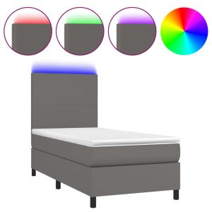 Boxspring met matras en LED kunstleer grijs 100x200 cm