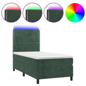 Boxspring met matras en LED fluweel donkergroen 100x200 cm