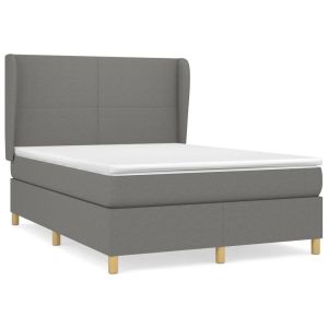 Boxspring met matras stof donkergrijs 140x190 cm