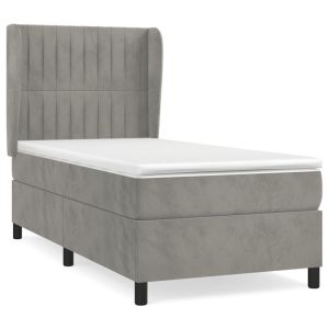 Boxspring met matras fluweel lichtgrijs 100x200 cm