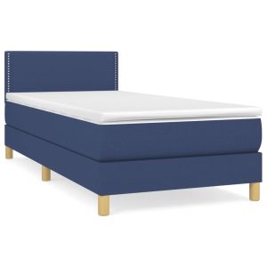 Boxspring met matras stof blauw 90x190 cm