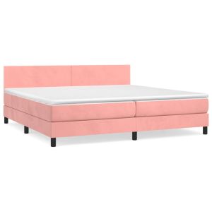 Boxspring met matras fluweel roze 200x200 cm