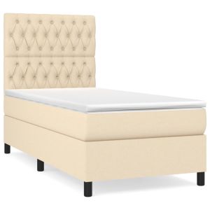 Boxspring met matras stof crèmekleurig 100x200 cm