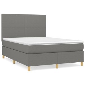 Boxspring met matras stof donkergrijs 140x200 cm