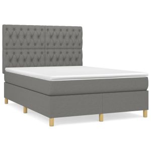 Boxspring met matras stof donkergrijs 140x200 cm