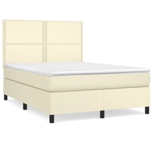 Boxspring met matras kunstleer crèmekleurig 140x200 cm
