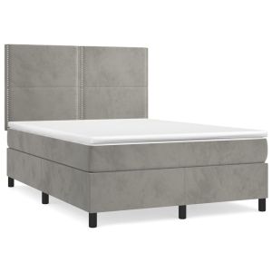 Boxspring met matras fluweel lichtgrijs 140x200 cm