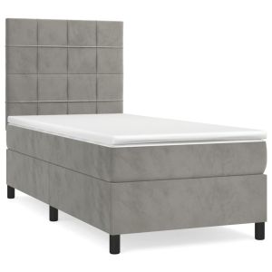 Boxspring met matras fluweel lichtgrijs 100x200 cm