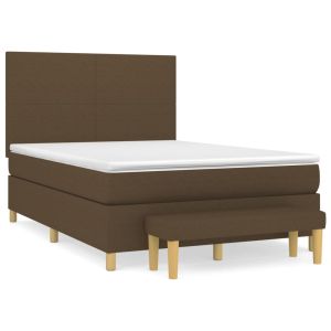 Boxspring met matras stof donkerbruin 140x200 cm