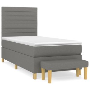 Boxspring met matras stof donkergrijs 90x190 cm