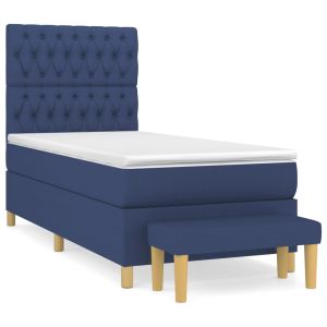 Boxspring met matras stof blauw 90x200 cm