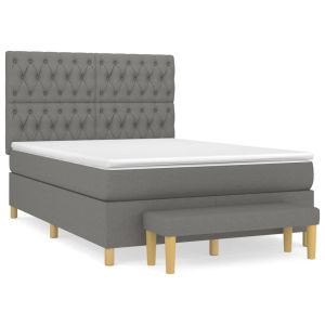 Boxspring met matras stof donkergrijs 140x190 cm