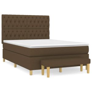 Boxspring met matras stof donkerbruin 140x200 cm