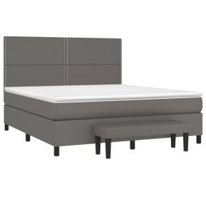 Boxspring met matras kunstleer grijs 160x200 cm