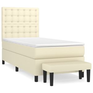 Boxspring met matras kunstleer crèmekleurig 90x200 cm