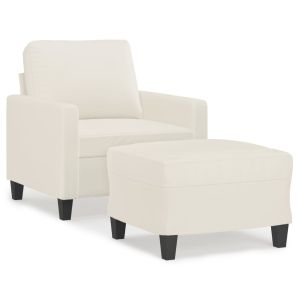 Fauteuil met voetenbank 60 cm kunstleer crèmekleurig
