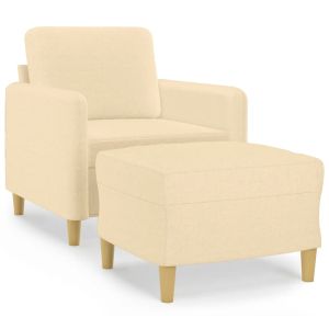 Fauteuil met voetenbank 60 cm stof crèmekleurig