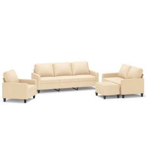 4-delige Loungeset met kussens stof crèmekleurig