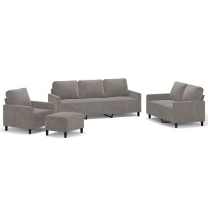 4-delige Loungeset met kussens fluweel lichtgrijs
