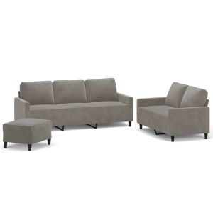 3-delige Loungeset met kussens fluweel lichtgrijs