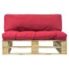 Tuinbank met rode kussens pallet grenenhout
