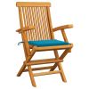 Tuinstoelen 2 st met blauwe kussens massief teakhout