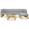 4-delige Loungeset pallet met kussens groen geïmpregneerd hout