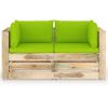 Tuinbank 2-zits met kussens groen geïmpregneerd hout