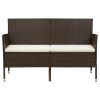 Tuinbank 3-zits met kussens poly rattan bruin