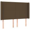 Hoofdbord met randen 147x16x118/128 cm stof donkerbruin