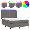 Boxspring met matras en LED kunstleer grijs 140x200 cm