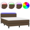 Boxspring met matras en LED stof donkerbruin 140x200 cm